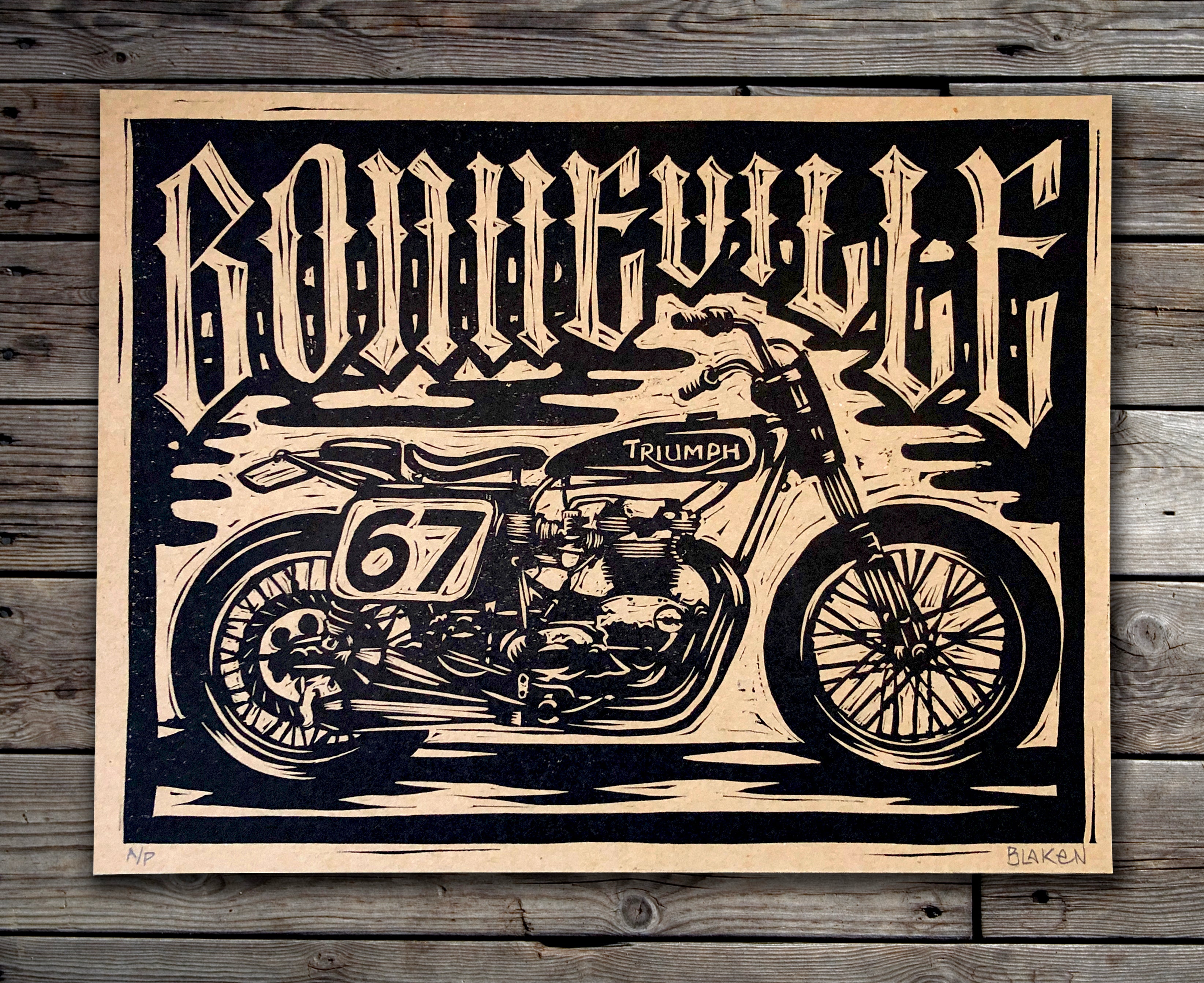 Triumph Bonneville Lino Print