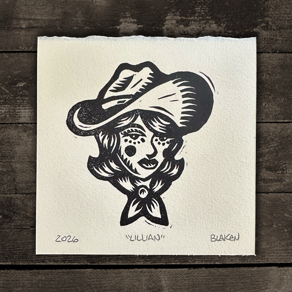 Black and white Lino Print of Lillian Smith 