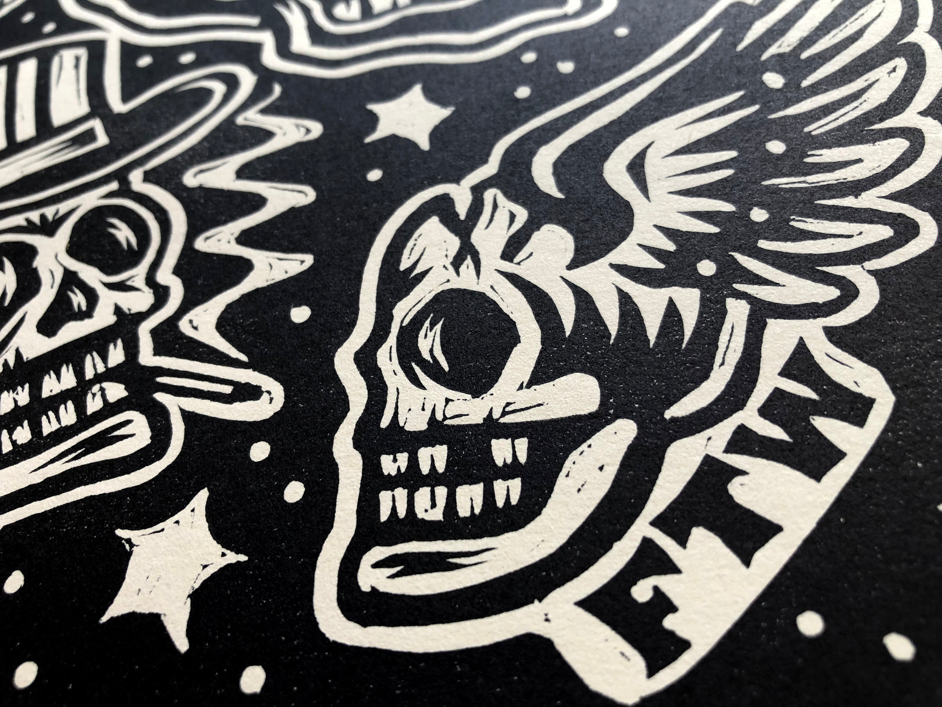 Skull Flash Lino-Print