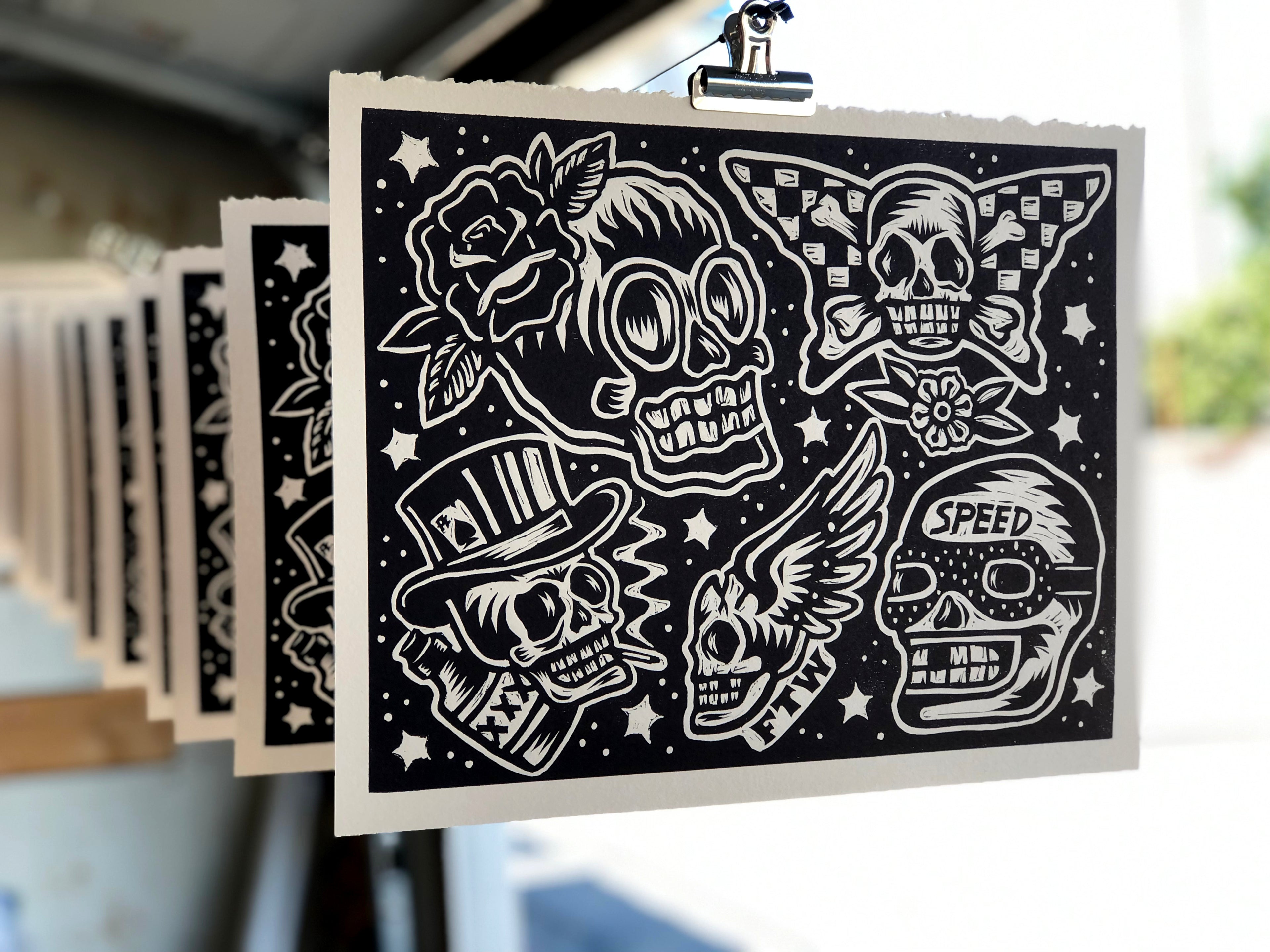 Skull Flash Lino-Print