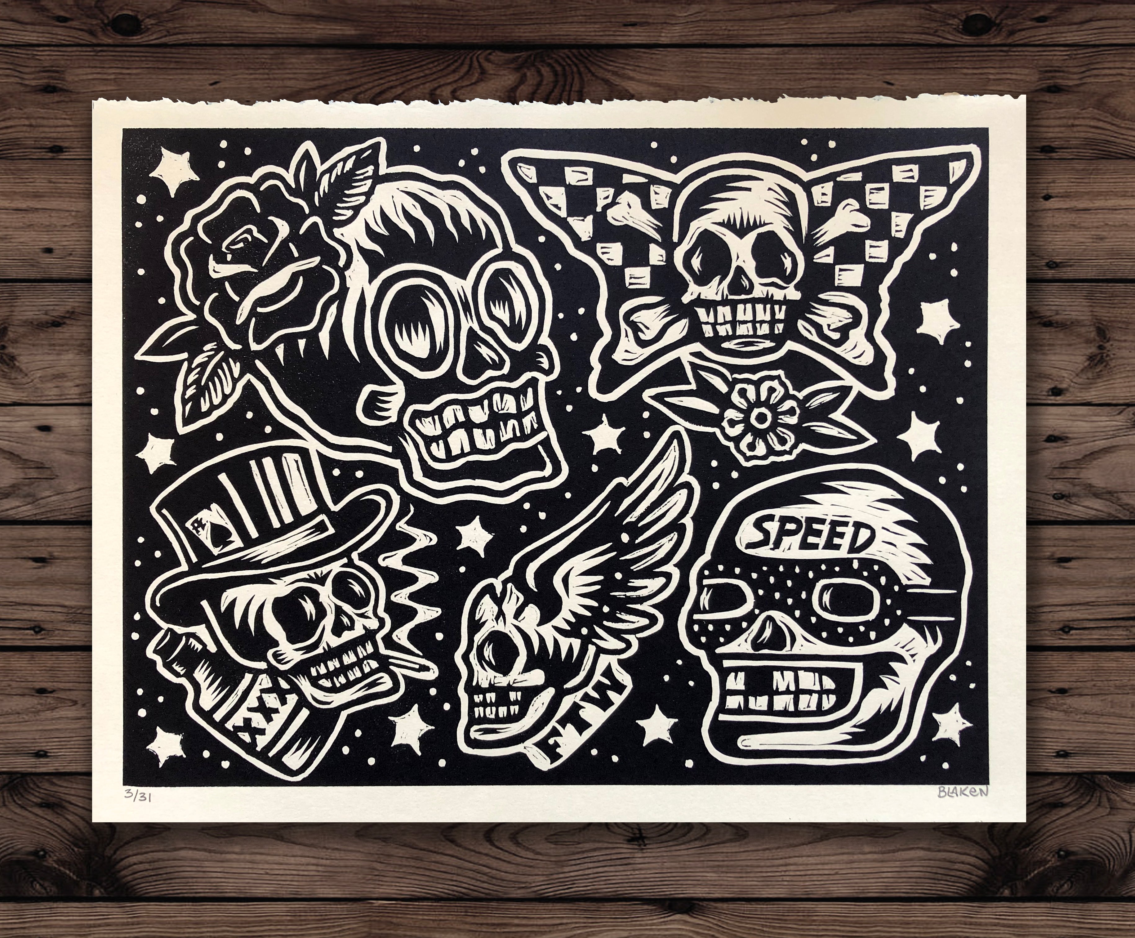 Skull Flash Lino-Print