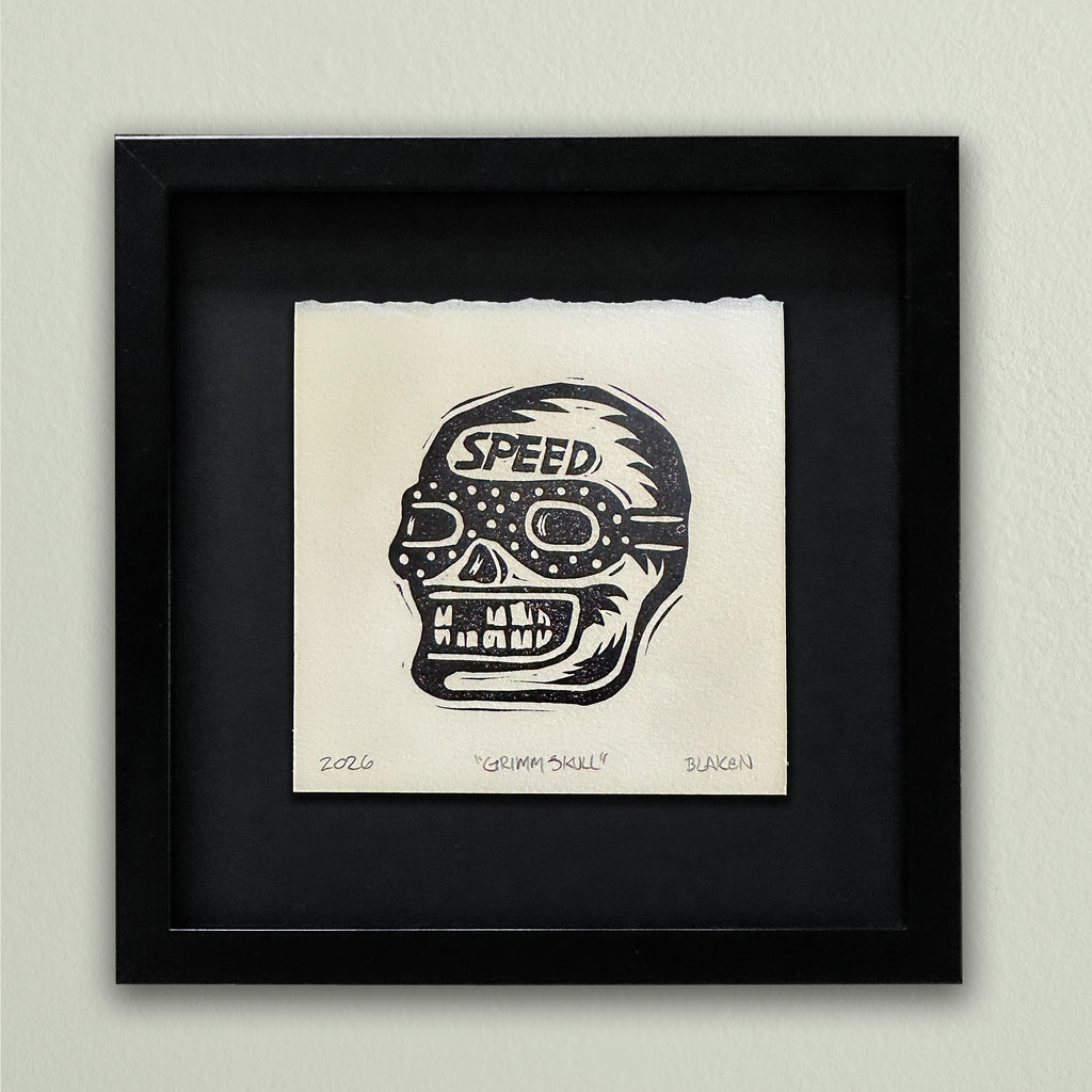 Grimm "Speed Skull" Lino Print