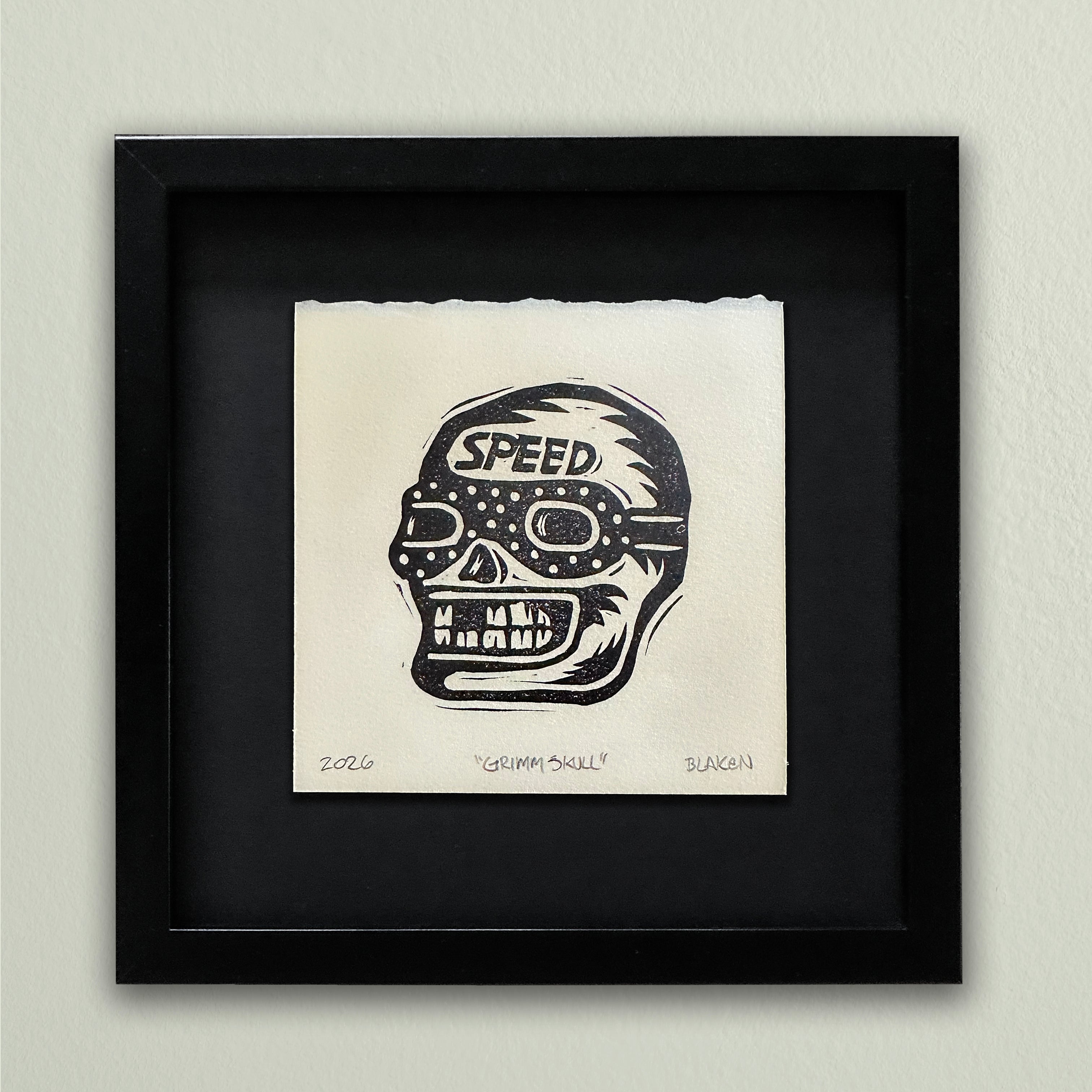 Grimm "Speed Skull" Lino Print