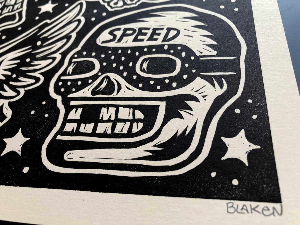 Skull Flash Lino-Print