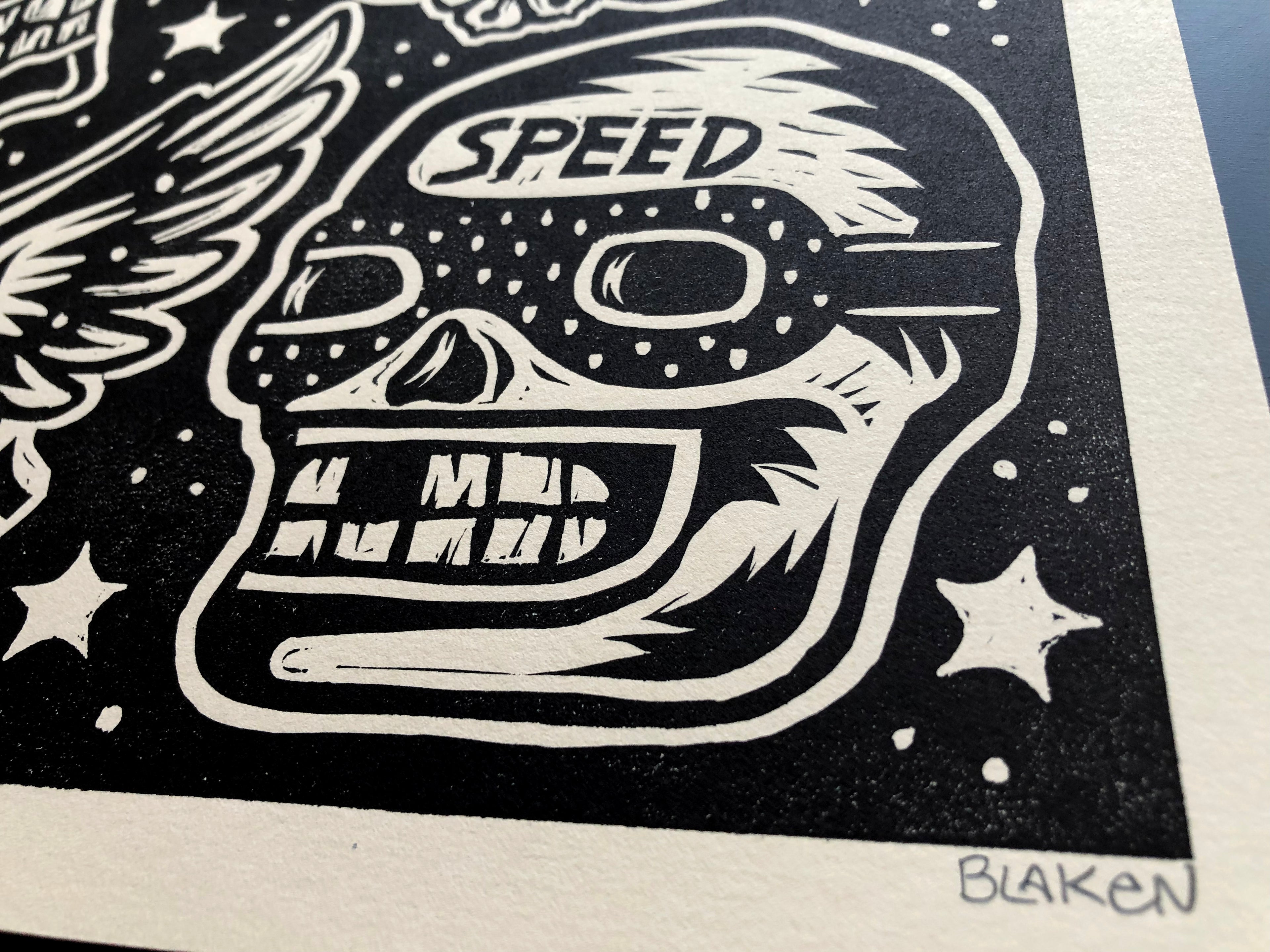 Skull Flash Lino-Print