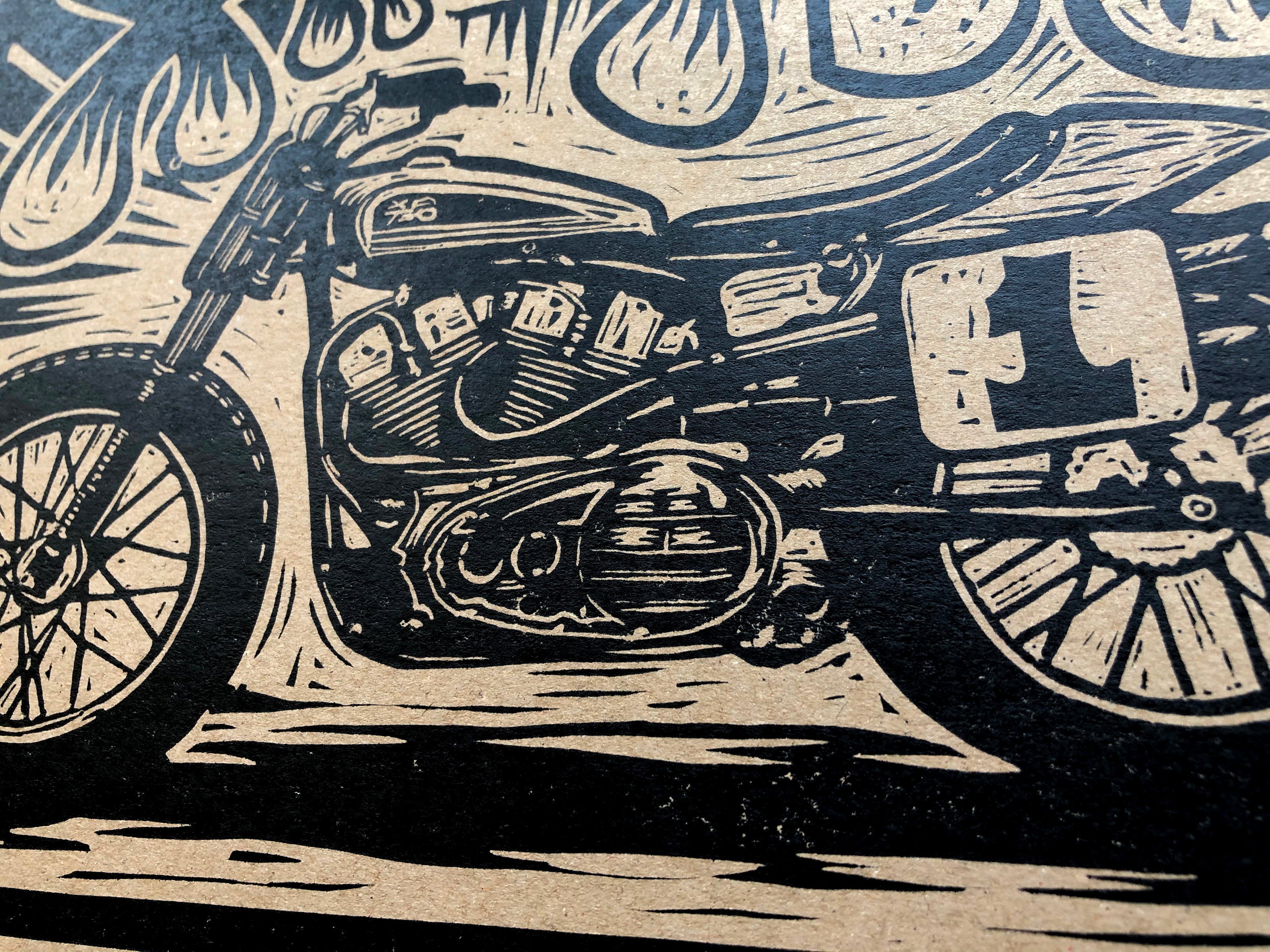 Harley Davidson XR-750 Lino Print