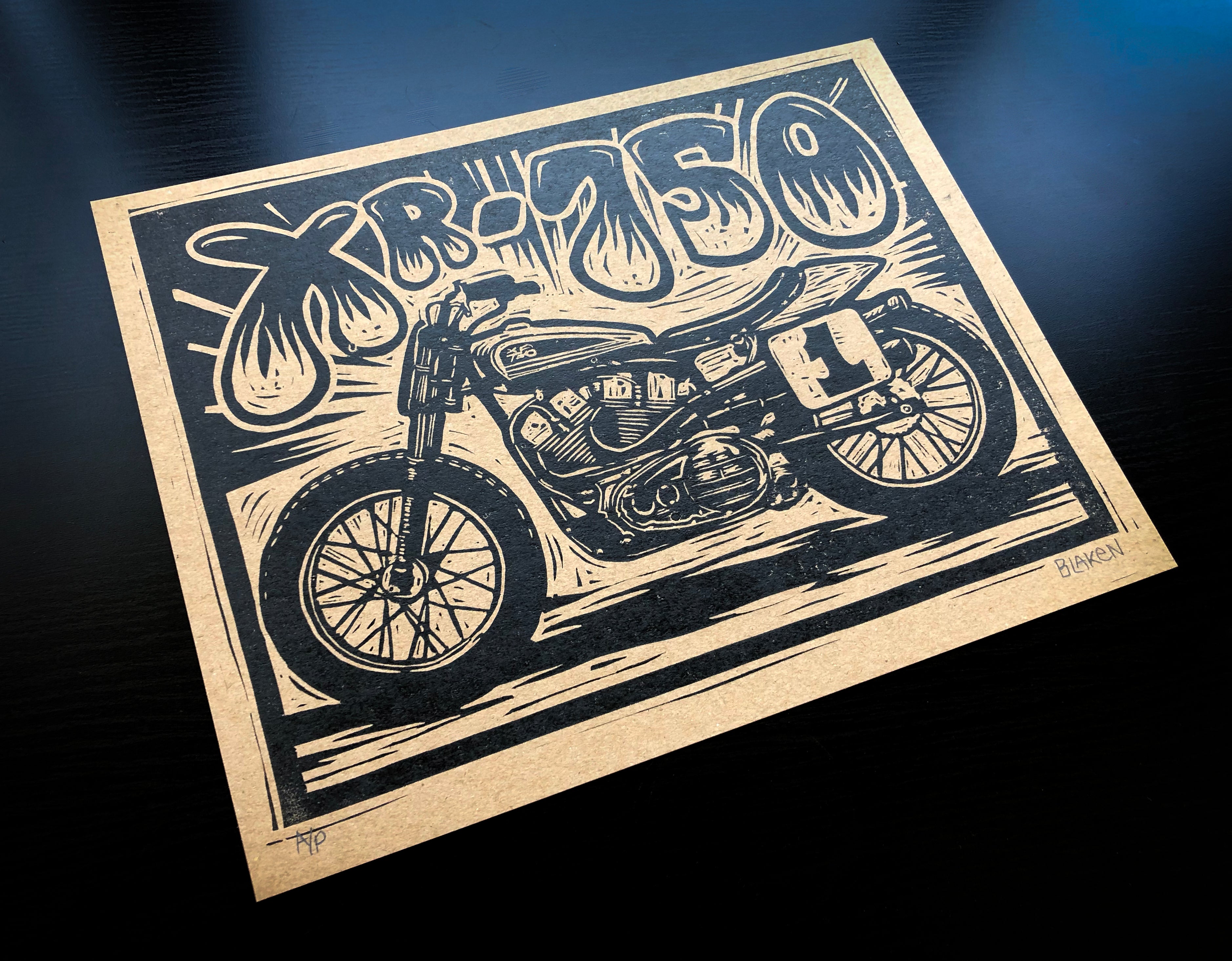 Harley Davidson XR-750 Lino Print